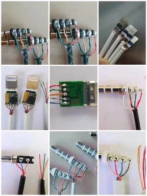 El cortar pelando el cable USB de datos de la máquina que suelda y la otra soldadura del alambre